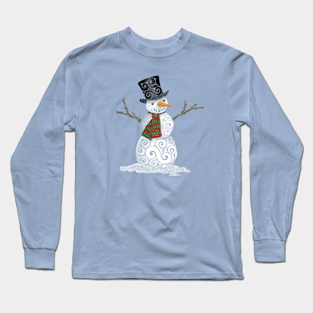 Swirly Snowman Long Sleeve T-Shirt by VectorInk